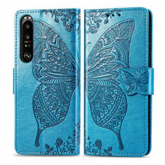 Coque Portefeuille Papillon Livre Cuir Etui Clapet pour Sony Xperia 1 III Bleu
