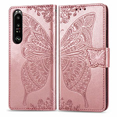 Coque Portefeuille Papillon Livre Cuir Etui Clapet pour Sony Xperia 1 III Rose