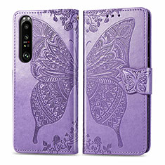 Coque Portefeuille Papillon Livre Cuir Etui Clapet pour Sony Xperia 1 III Violet Clair