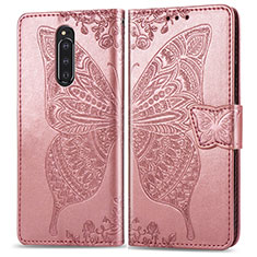 Coque Portefeuille Papillon Livre Cuir Etui Clapet pour Sony Xperia 1 Rose
