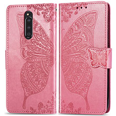 Coque Portefeuille Papillon Livre Cuir Etui Clapet pour Sony Xperia 1 Rose Rouge