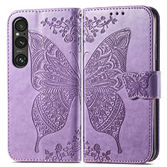 Coque Portefeuille Papillon Livre Cuir Etui Clapet pour Sony Xperia 1 V Violet Clair