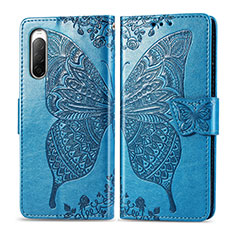 Coque Portefeuille Papillon Livre Cuir Etui Clapet pour Sony Xperia 10 II Bleu