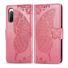 Coque Portefeuille Papillon Livre Cuir Etui Clapet pour Sony Xperia 10 II Rose Rouge