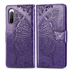 Coque Portefeuille Papillon Livre Cuir Etui Clapet pour Sony Xperia 10 II Violet