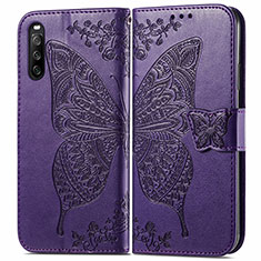 Coque Portefeuille Papillon Livre Cuir Etui Clapet pour Sony Xperia 10 III Violet