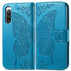 Coque Portefeuille Papillon Livre Cuir Etui Clapet pour Sony Xperia 10 V Bleu