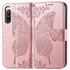 Coque Portefeuille Papillon Livre Cuir Etui Clapet pour Sony Xperia 10 V Rose