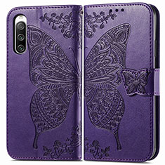 Coque Portefeuille Papillon Livre Cuir Etui Clapet pour Sony Xperia 10 V Violet