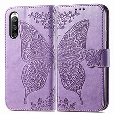 Coque Portefeuille Papillon Livre Cuir Etui Clapet pour Sony Xperia 10 V Violet Clair