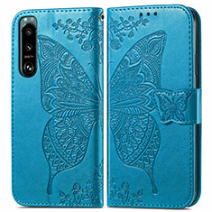Coque Portefeuille Papillon Livre Cuir Etui Clapet pour Sony Xperia 5 IV Bleu