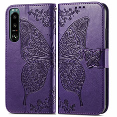 Coque Portefeuille Papillon Livre Cuir Etui Clapet pour Sony Xperia 5 IV Violet