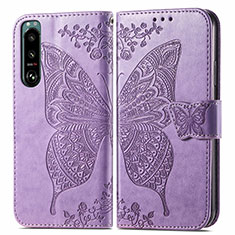 Coque Portefeuille Papillon Livre Cuir Etui Clapet pour Sony Xperia 5 IV Violet Clair