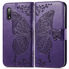 Coque Portefeuille Papillon Livre Cuir Etui Clapet pour Sony Xperia Ace II Violet