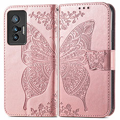 Coque Portefeuille Papillon Livre Cuir Etui Clapet pour Vivo X70 5G Rose