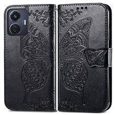 Coque Portefeuille Papillon Livre Cuir Etui Clapet pour Vivo Y55 4G Noir