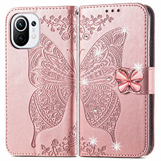 Coque Portefeuille Papillon Livre Cuir Etui Clapet pour Xiaomi Mi 11 Lite 5G Rose