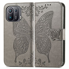 Coque Portefeuille Papillon Livre Cuir Etui Clapet pour Xiaomi Mi 11 Pro 5G Gris