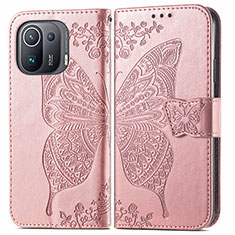 Coque Portefeuille Papillon Livre Cuir Etui Clapet pour Xiaomi Mi 11 Pro 5G Rose