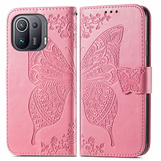Coque Portefeuille Papillon Livre Cuir Etui Clapet pour Xiaomi Mi 11 Pro 5G Rose Rouge