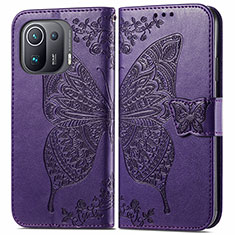Coque Portefeuille Papillon Livre Cuir Etui Clapet pour Xiaomi Mi 11 Pro 5G Violet