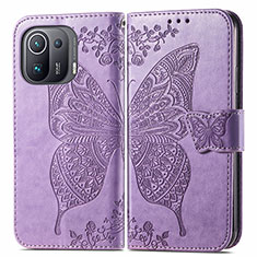 Coque Portefeuille Papillon Livre Cuir Etui Clapet pour Xiaomi Mi 11 Pro 5G Violet Clair