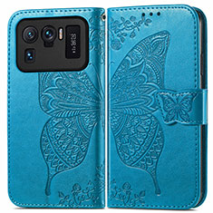 Coque Portefeuille Papillon Livre Cuir Etui Clapet pour Xiaomi Mi 11 Ultra 5G Bleu