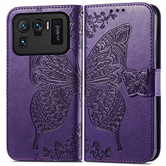 Coque Portefeuille Papillon Livre Cuir Etui Clapet pour Xiaomi Mi 11 Ultra 5G Violet
