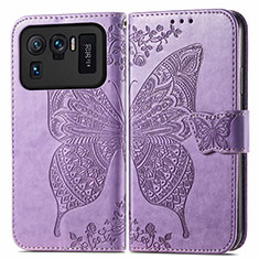 Coque Portefeuille Papillon Livre Cuir Etui Clapet pour Xiaomi Mi 11 Ultra 5G Violet Clair