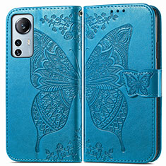 Coque Portefeuille Papillon Livre Cuir Etui Clapet pour Xiaomi Mi 12 5G Bleu