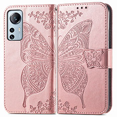 Coque Portefeuille Papillon Livre Cuir Etui Clapet pour Xiaomi Mi 12 5G Rose