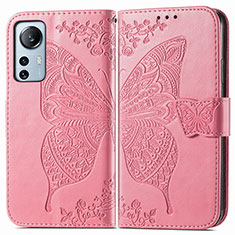 Coque Portefeuille Papillon Livre Cuir Etui Clapet pour Xiaomi Mi 12 5G Rose Rouge