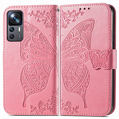 Coque Portefeuille Papillon Livre Cuir Etui Clapet pour Xiaomi Mi 12T 5G Rose Rouge