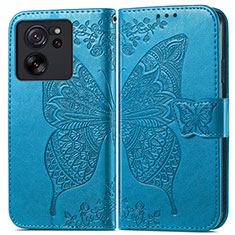 Coque Portefeuille Papillon Livre Cuir Etui Clapet pour Xiaomi Mi 13T 5G Bleu