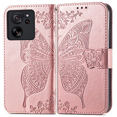 Coque Portefeuille Papillon Livre Cuir Etui Clapet pour Xiaomi Mi 13T 5G Or Rose