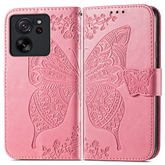 Coque Portefeuille Papillon Livre Cuir Etui Clapet pour Xiaomi Mi 13T 5G Rose Rouge