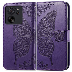 Coque Portefeuille Papillon Livre Cuir Etui Clapet pour Xiaomi Mi 13T 5G Violet