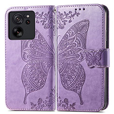 Coque Portefeuille Papillon Livre Cuir Etui Clapet pour Xiaomi Mi 13T 5G Violet Clair