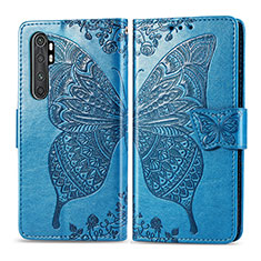 Coque Portefeuille Papillon Livre Cuir Etui Clapet pour Xiaomi Mi Note 10 Lite Bleu