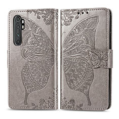 Coque Portefeuille Papillon Livre Cuir Etui Clapet pour Xiaomi Mi Note 10 Lite Gris