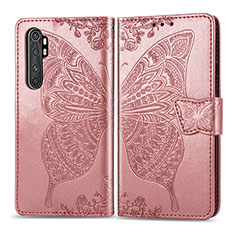 Coque Portefeuille Papillon Livre Cuir Etui Clapet pour Xiaomi Mi Note 10 Lite Rose