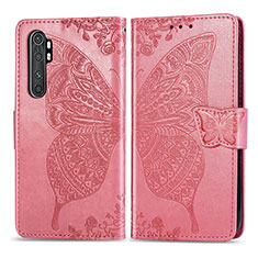 Coque Portefeuille Papillon Livre Cuir Etui Clapet pour Xiaomi Mi Note 10 Lite Rose Rouge