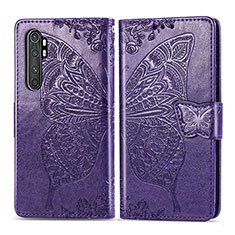 Coque Portefeuille Papillon Livre Cuir Etui Clapet pour Xiaomi Mi Note 10 Lite Violet
