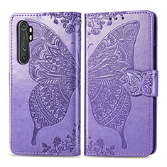 Coque Portefeuille Papillon Livre Cuir Etui Clapet pour Xiaomi Mi Note 10 Lite Violet Clair