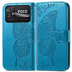 Coque Portefeuille Papillon Livre Cuir Etui Clapet pour Xiaomi Poco C40 Bleu