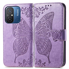 Coque Portefeuille Papillon Livre Cuir Etui Clapet pour Xiaomi Poco C55 Violet Clair
