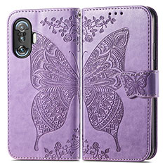 Coque Portefeuille Papillon Livre Cuir Etui Clapet pour Xiaomi Poco F3 GT 5G Violet Clair