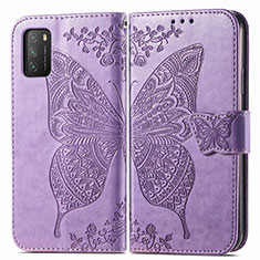 Coque Portefeuille Papillon Livre Cuir Etui Clapet pour Xiaomi Poco M3 Violet Clair