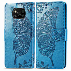 Coque Portefeuille Papillon Livre Cuir Etui Clapet pour Xiaomi Poco X3 Pro Bleu