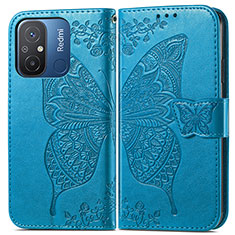 Coque Portefeuille Papillon Livre Cuir Etui Clapet pour Xiaomi Redmi 11A 4G Bleu
